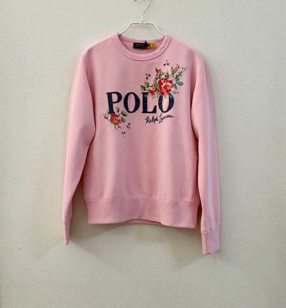 ポロ ラルフローレン フラワー刺繍 スウェット トレーナー ピンク 現行