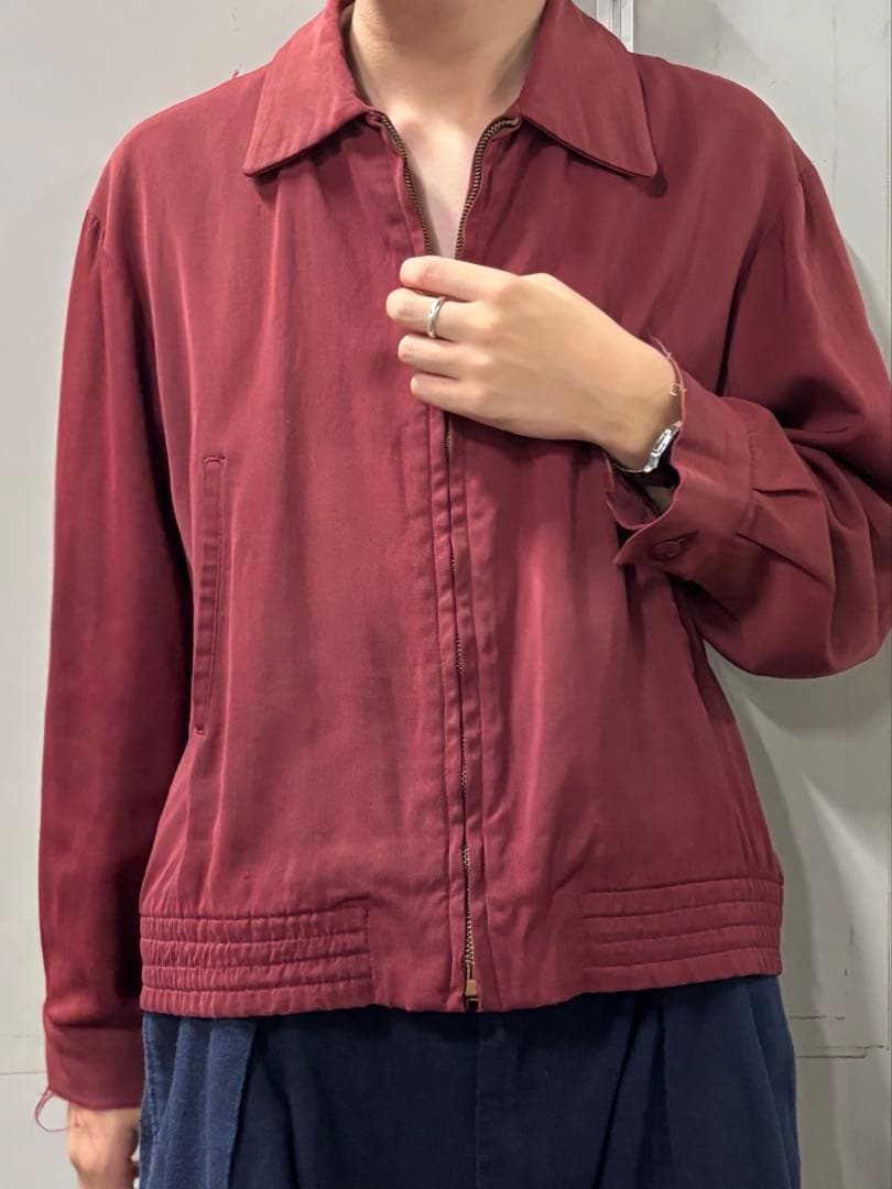 1950s レーヨンギャバジャケット 赤 1950s PENNEY'S TOWNCRAFT レーヨンギャバシャツ 表記M - 古着屋