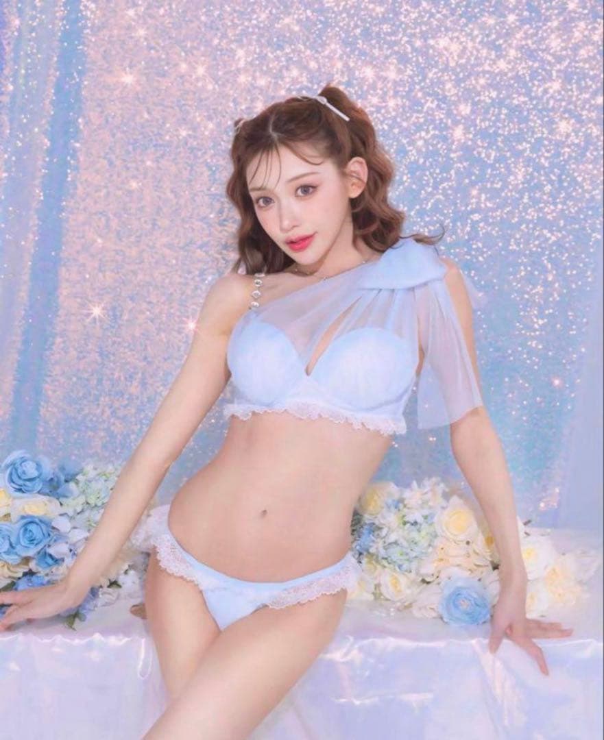 whip bunny♡Tulle ribbon Swim wear水色
