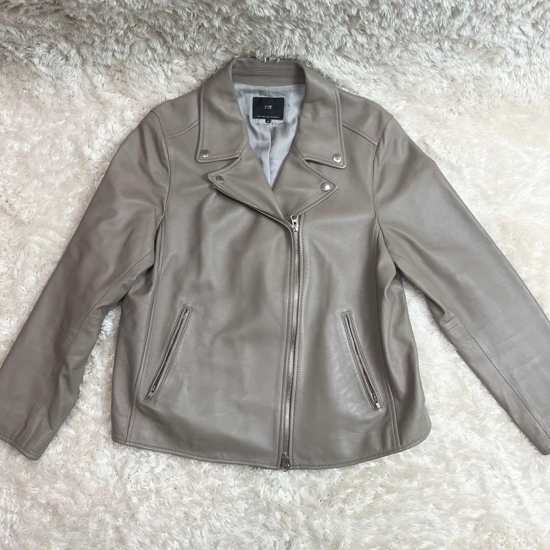 超美品】23区 ライダースジャケット ラムレザー シープ ベージュ 2XL