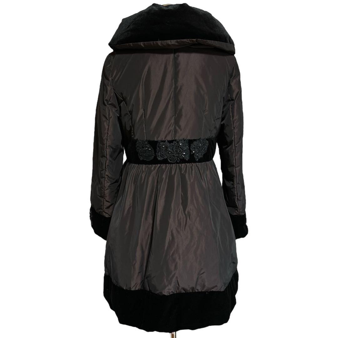 美品 スーパービューティー 42 ダウンコート レース ビジュー装飾