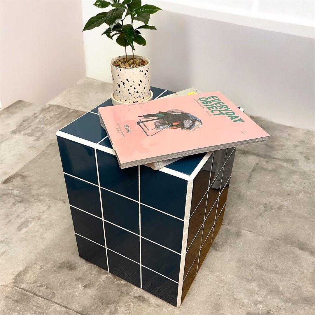 ❤️一点もの】韓国インテリアタイルスツール テーブル ブルー サイド