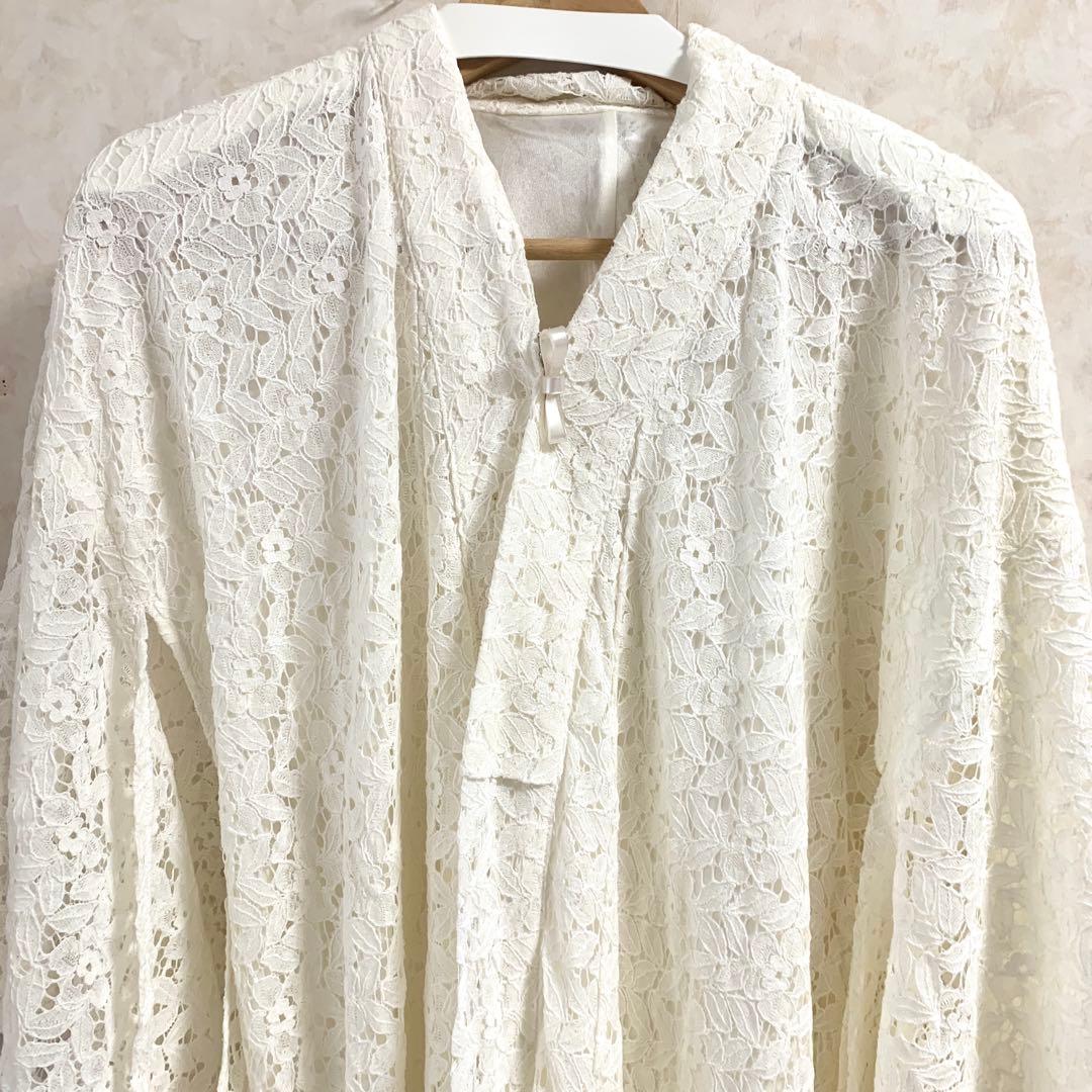 ホワイトレース浴衣・帯ベルト、パールベルト、半衿、レースグローブセット