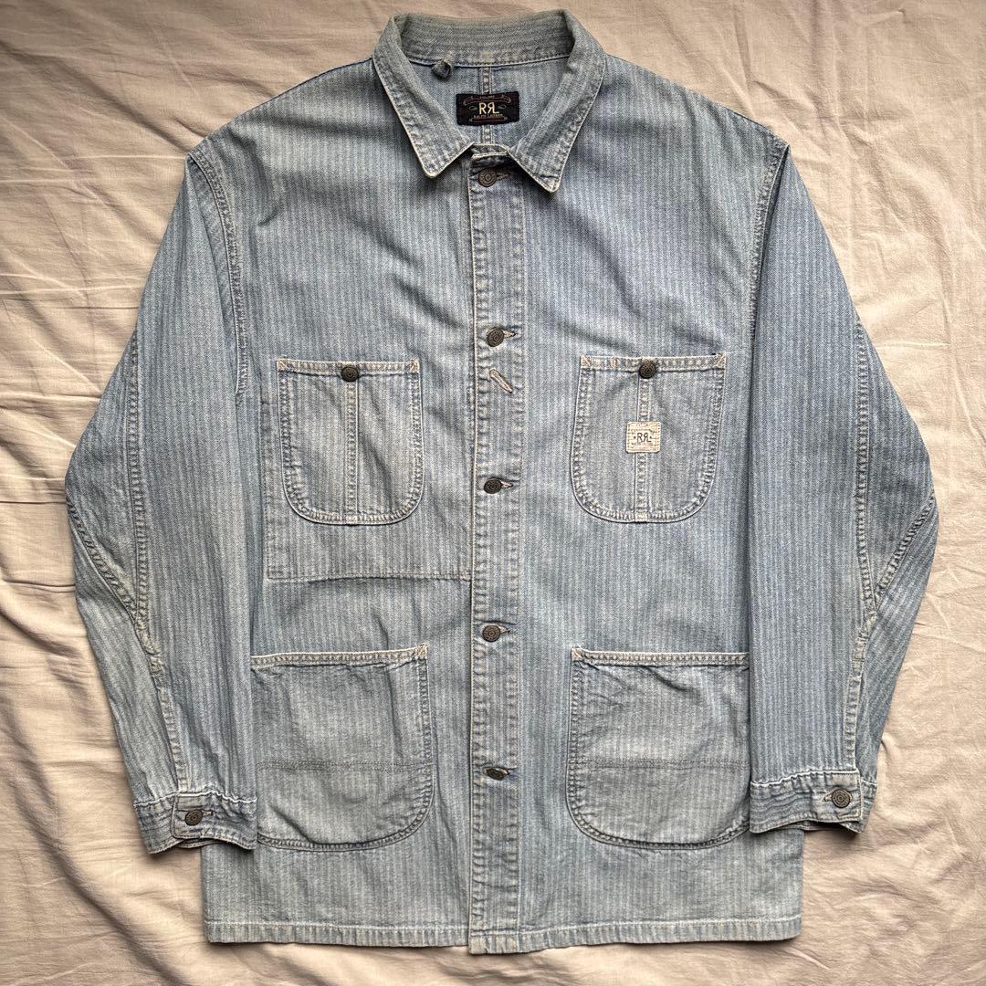 90s】USA製 三つ星タグ RRL カバーオール ヘリンボーン ストライプ