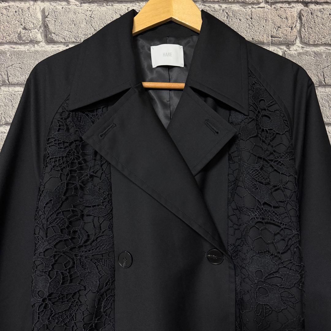 美品】HARE レースキリカエトレンチコート ブラック ベルト付 - メルカリ