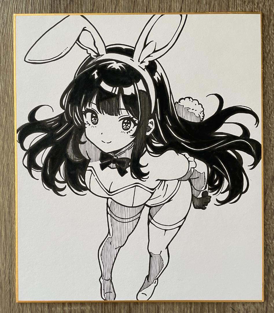 に*す様 オリジナル 手描きイラスト アナログ 小色紙 バニーガール