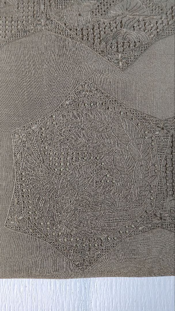 袋帯 スワトウ刺繍 紬地 正倉院花唐草文様 モスグリーン無地 - メルカリ