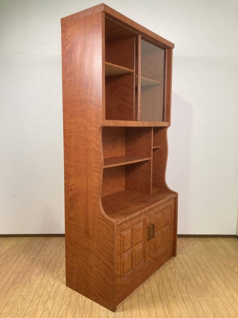 昭和レトロ ヴィンテージ ガラス扉 180 90 大容量 キャビネット 食器棚