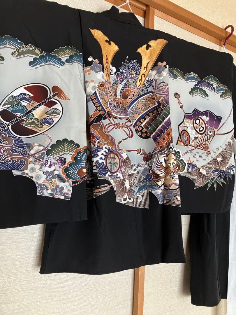 最終価格！七五三羽織袴フルセット5歳用 七五三 着物 男の子 5歳 ブランド 羽織袴セット 華徒然 「黒 束ね熨斗