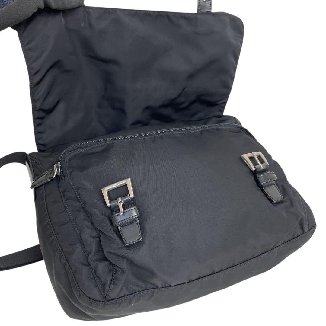 極美品】プラダ 三角ロゴ ナイロン 黒 フラップ ショルダーバッグ 4756