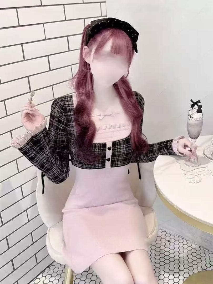 新品タグ付き】 honey mew チェックリボンドッキングワンピース ピンク