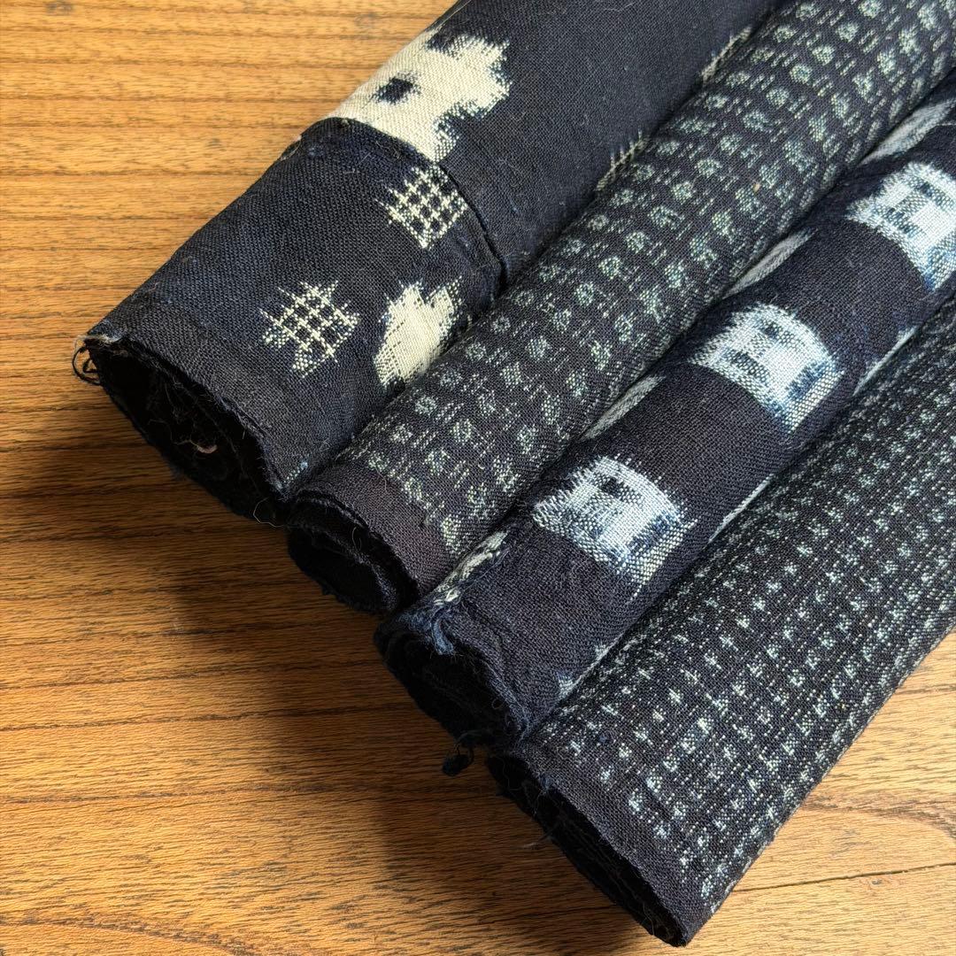 61 絣 4枚セット 藍染め 木綿 古布 リメイク パッチワーク 時代布