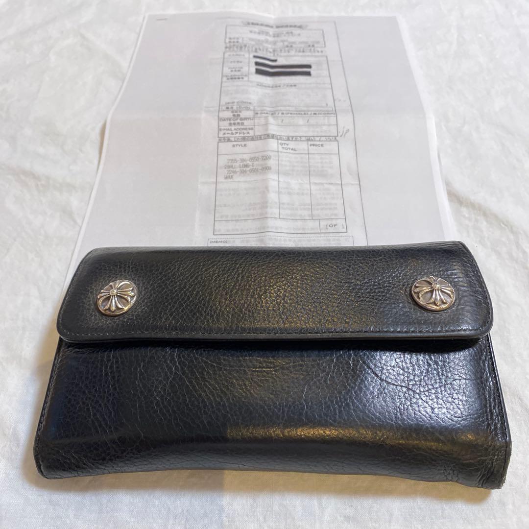 【クロムハーツ銀座店で購入♪】財布　WAVE クロムハーツ　長財布 Chrome Hearts†希少品†ウェーブ ウォレット クロスボタン (CHROME