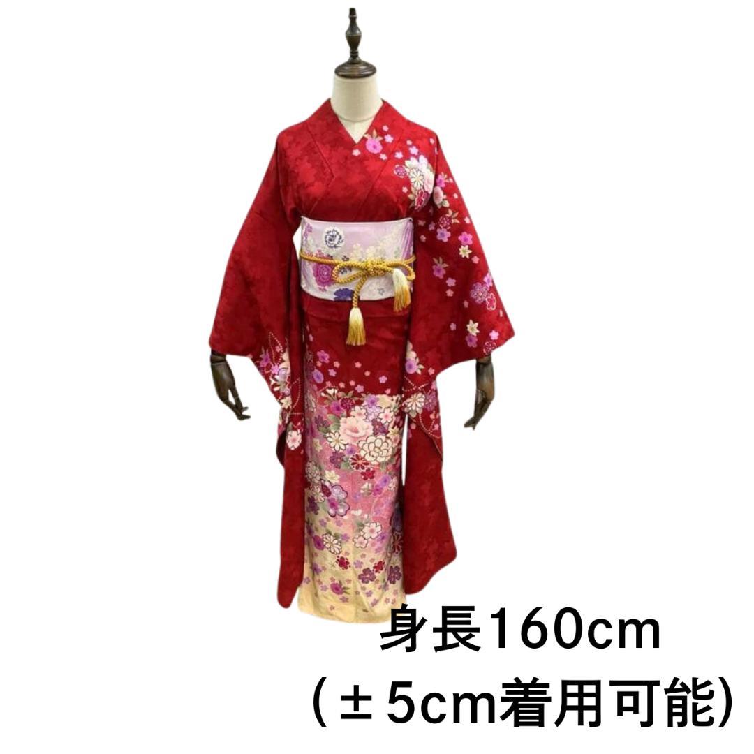 振袖 セット 成人式 正絹 古典 桜柄 振袖 赤 228 ○ - 正絹 振袖 紫