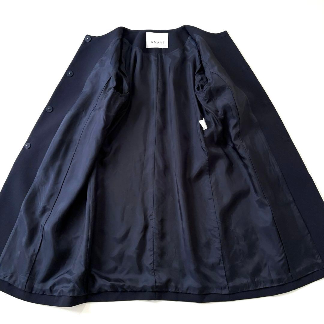 極美品✨アナイ 現行タグ ダブルクロス フレアスリーブコート 紺 38
