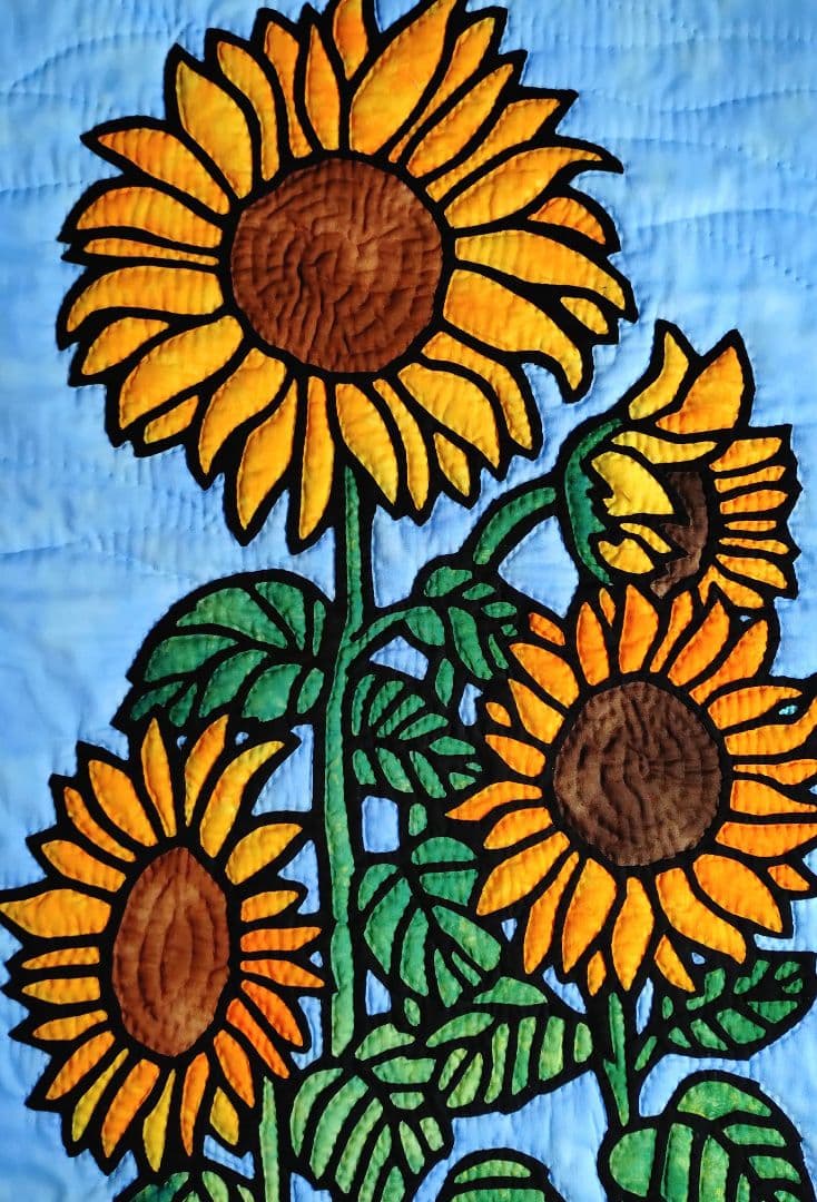 ひまわりのタペストリー・ハワイアンキルト 8月のミニタペストリー＊ひまわり＊ [ハワイアンキルトバッグのキルト