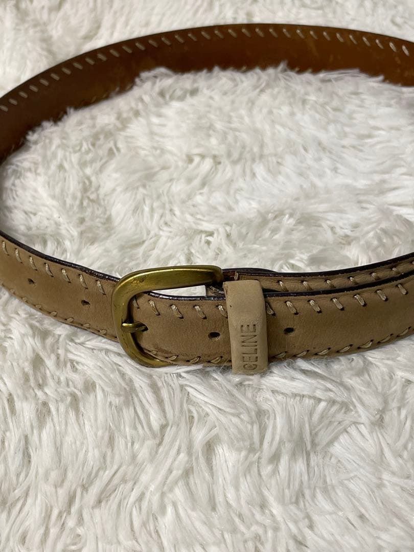 CELINE 本革 レザーベルト ベージュSOLIDBRASS 真鍮 イタリア製 - メルカリ
