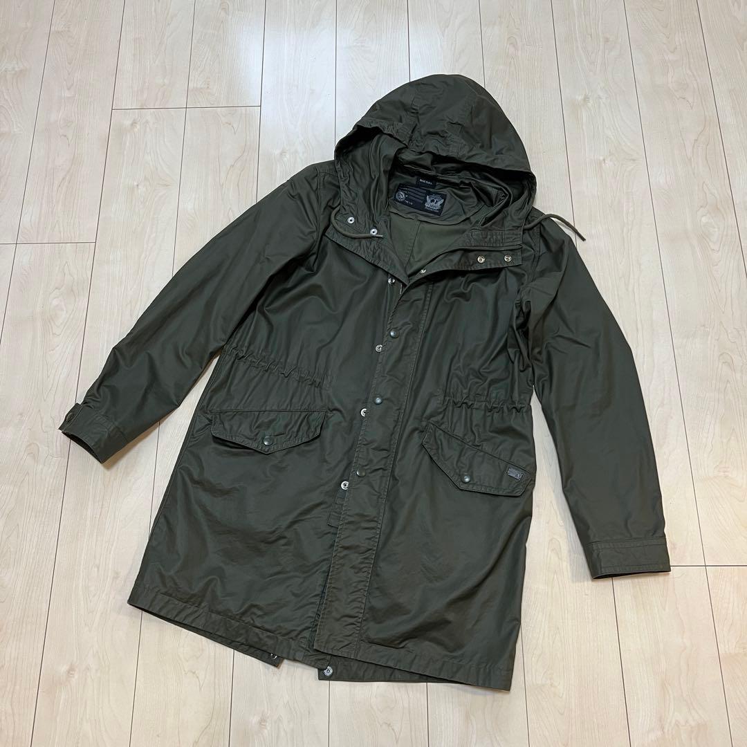 【DIESEL】フーデッドコート L カーキ オリーブ コットン100% ディーゼル DIESEL モッズコート フード ジャケット カーキ XXS □ A11