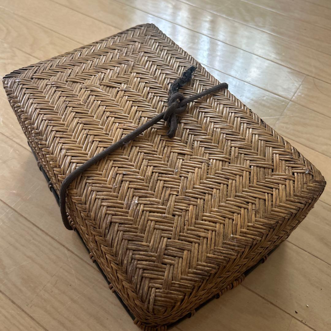 昭和 レトロ かご バスケット 収納 蓋付 - 天然素材 蓋付きバスケット