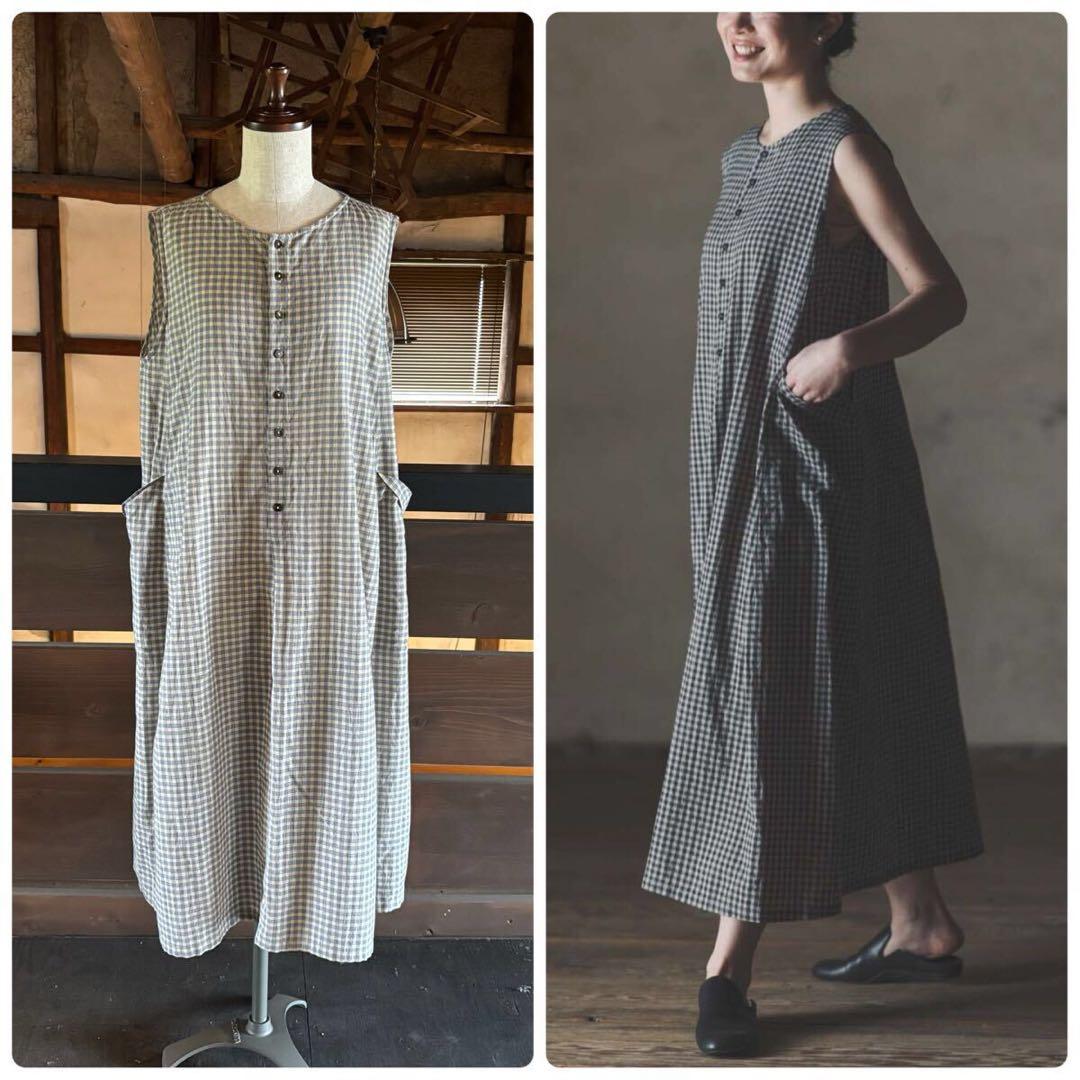 25ss 2025 良品 ヨーガンレール 綿ちぢみ チェック ワンピース ドレス