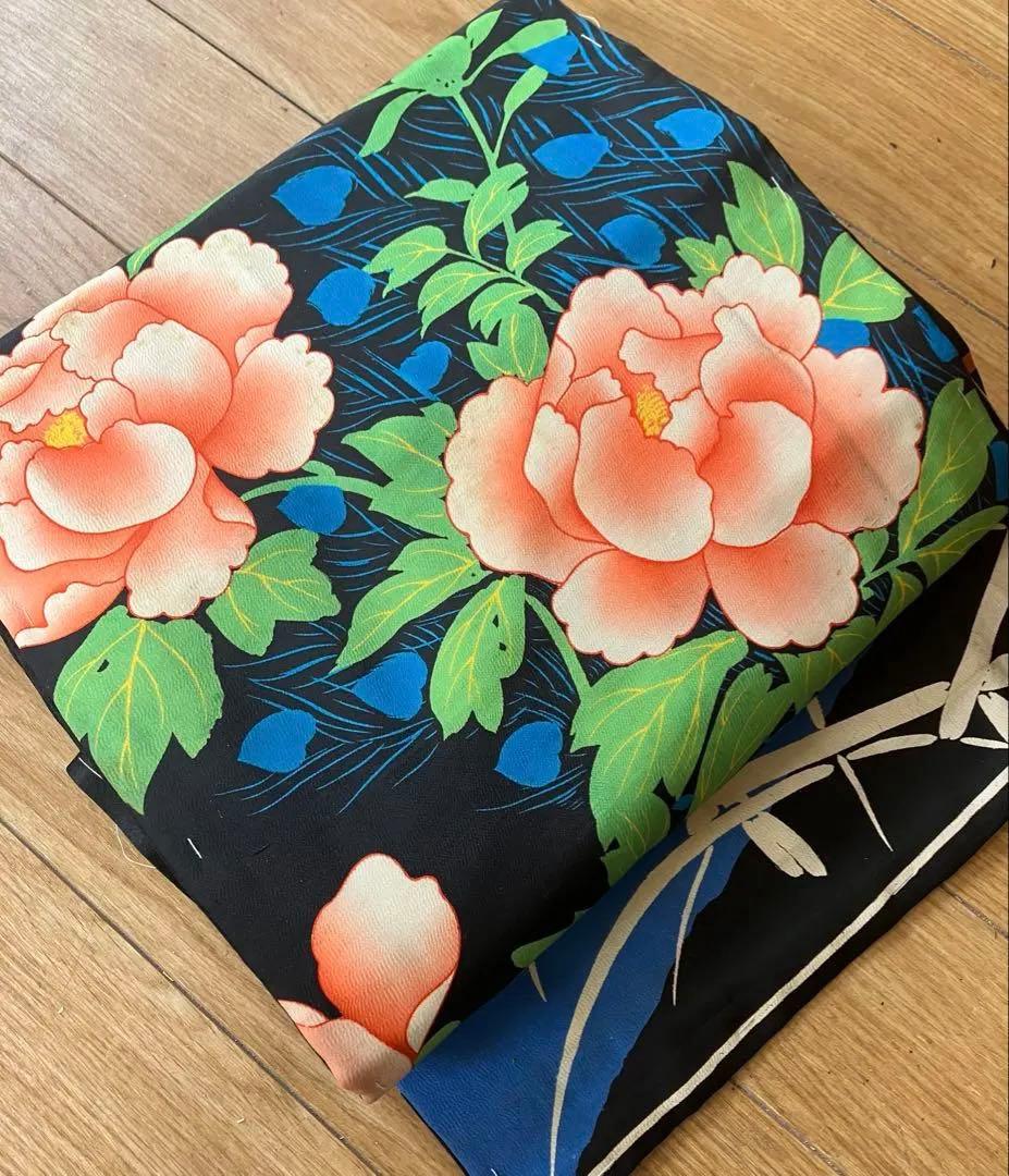 春待ちセール【レア！アンティーク、仕付け糸付】大正ロマン、芍薬に