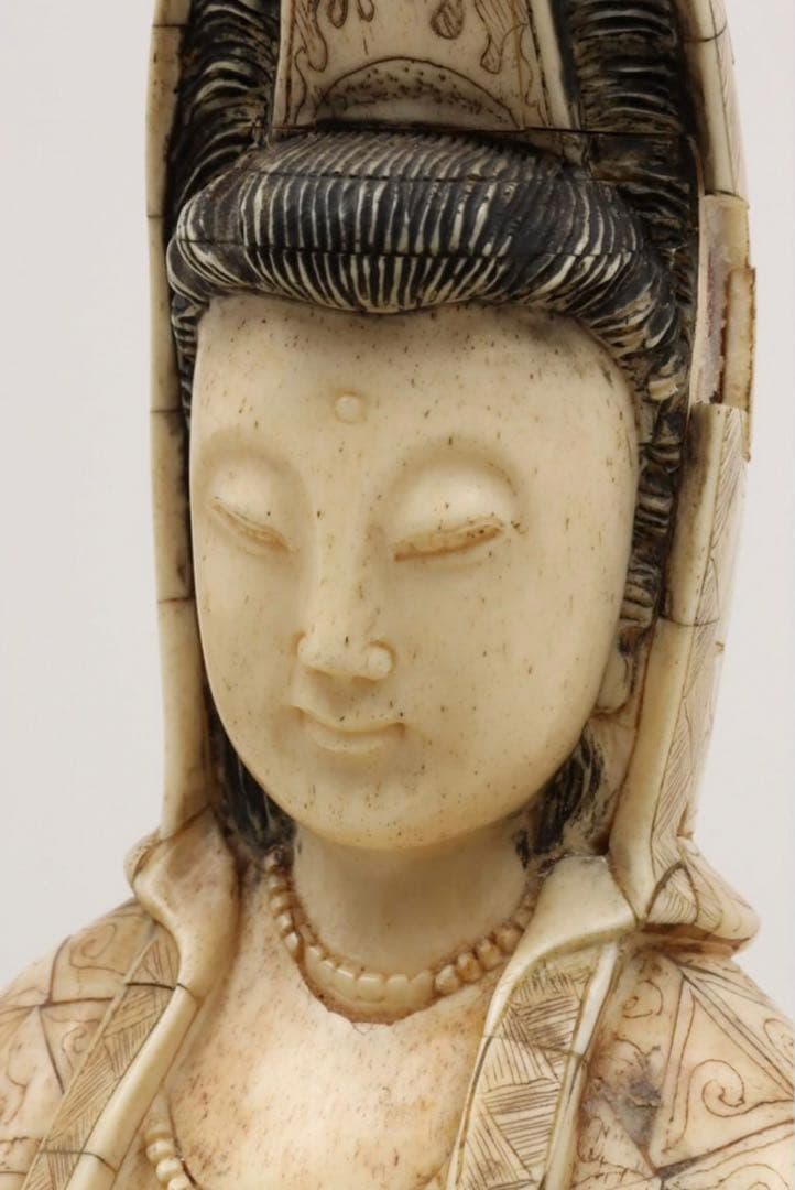 中国古美術品　清の時代　骨製 観音菩薩立像 H56.2×W15.3×12.5cm