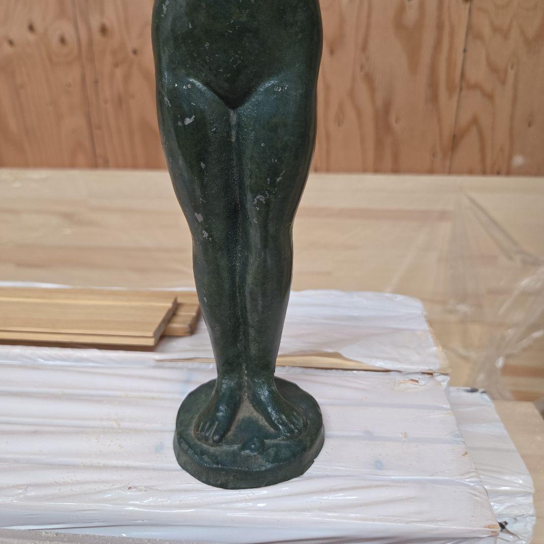 米治一作◇少女ブロンズ彫刻裸婦像【王冠】高41.5 /高岡銅器☆/鋳鉄造