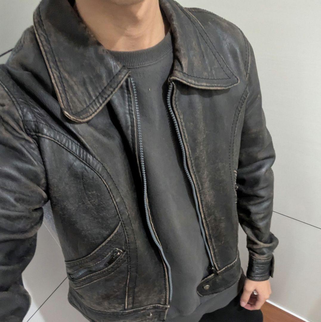 ジャケット・アウター archive faded single leather jacket Black Oversized Upcycled Leather Jacket – Vintage Inspired | Worn