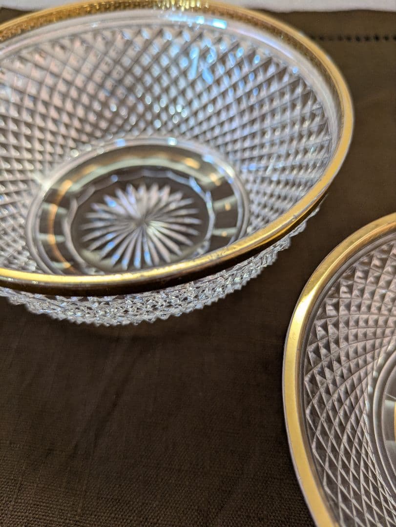 江戸切子 堀口硝子 最高級 金彩ダイヤ文四ツ碗（大）