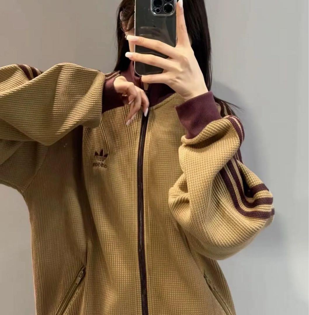 海外限定カラー2XL⭐️adidasワッフルニットトラックトップ ブラウン