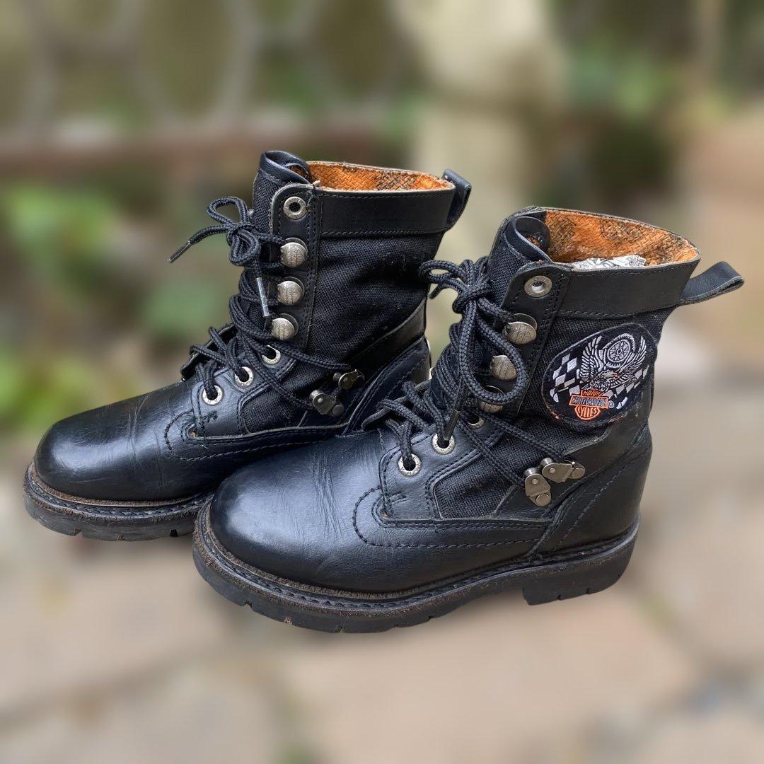 ハーレーダビッドソン 黒 レザー キャンバス 23cm-23.5cm - メルカリ