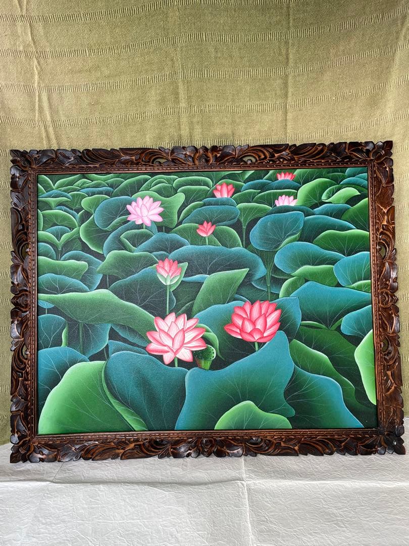 大サイズ！ロータス蓮の花と葉のリアリズム絵画 バリ島インドネシア　アジアン 楽天市場】バリ絵画 アートパネル ロータス ＜100cm×120cm＞ ブルー 蓮