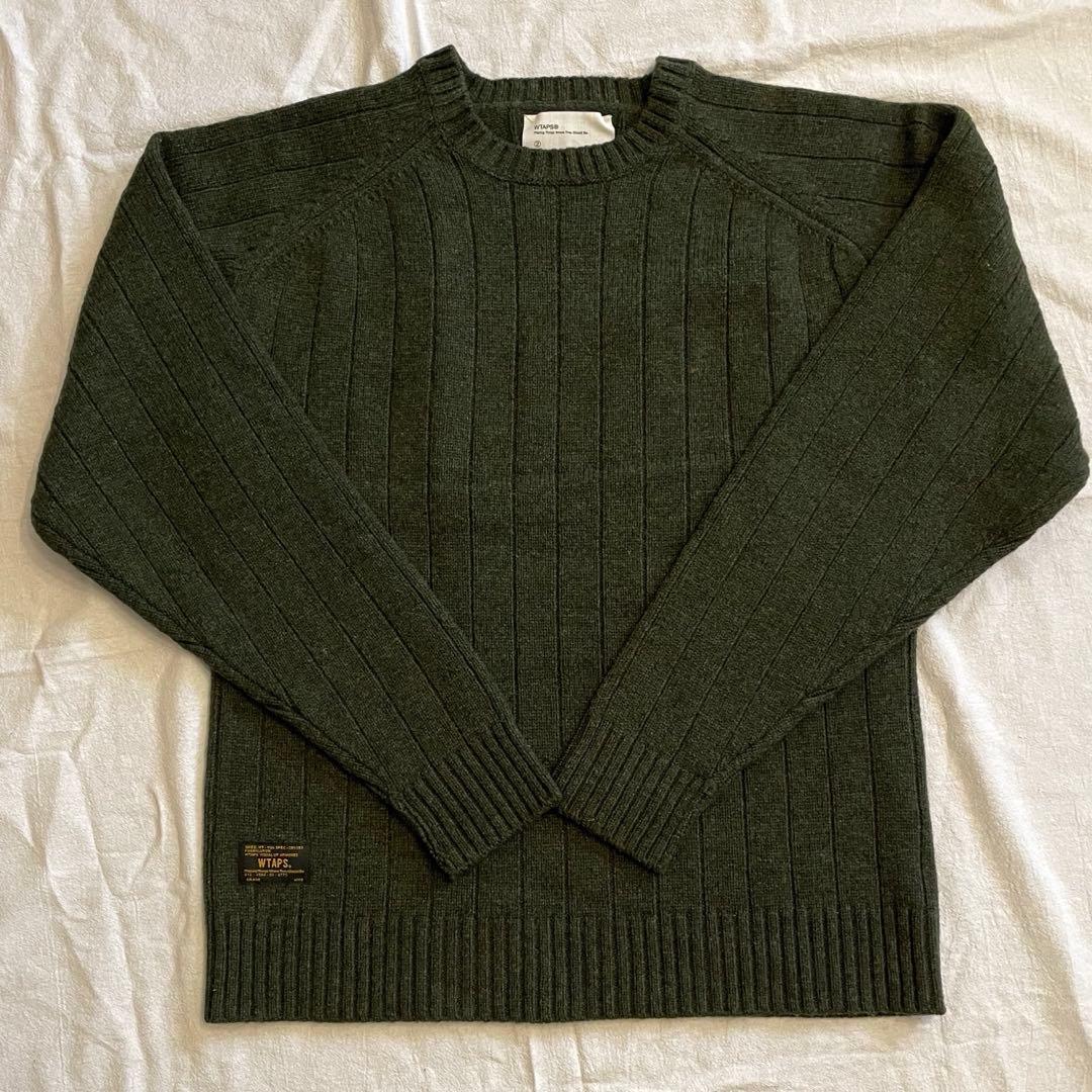 【2】WTAPS ニット セーター カーキ グリーン デッキ クルー WTAPS ダブルタップス メンズ ニット・セーター サイズ：01(S位