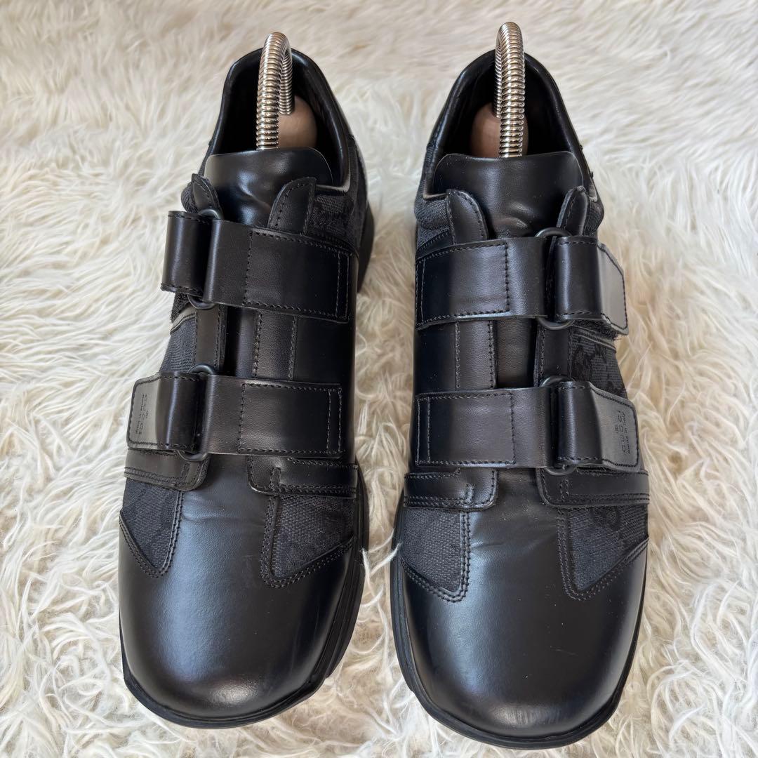 ✨グッチ GG柄 キャンバス×レザー ブラック ベルクロ スニーカー