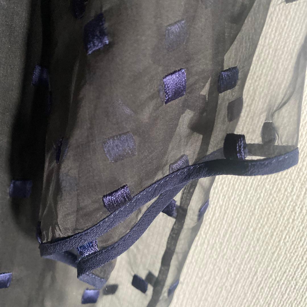 Chloe クロエ シルクシフォン ブラウス 半袖 ネイビー S