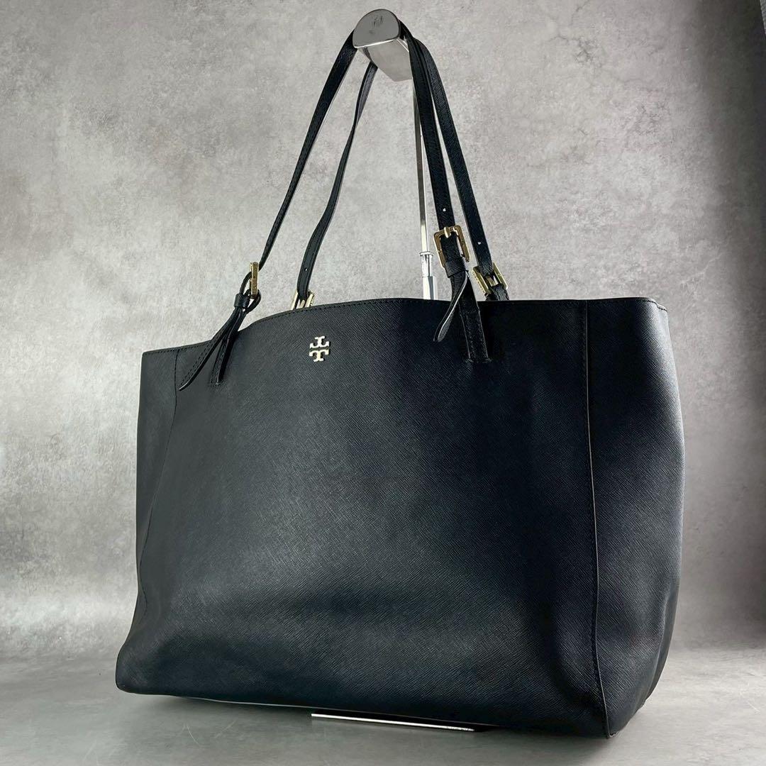 美品✨A4可 トリーバーチ トートバッグ オールレザー 肩掛け ロゴ金具 黒 美品✨】 トリーバーチ トートバッグ 2way A4 ブラック レザー