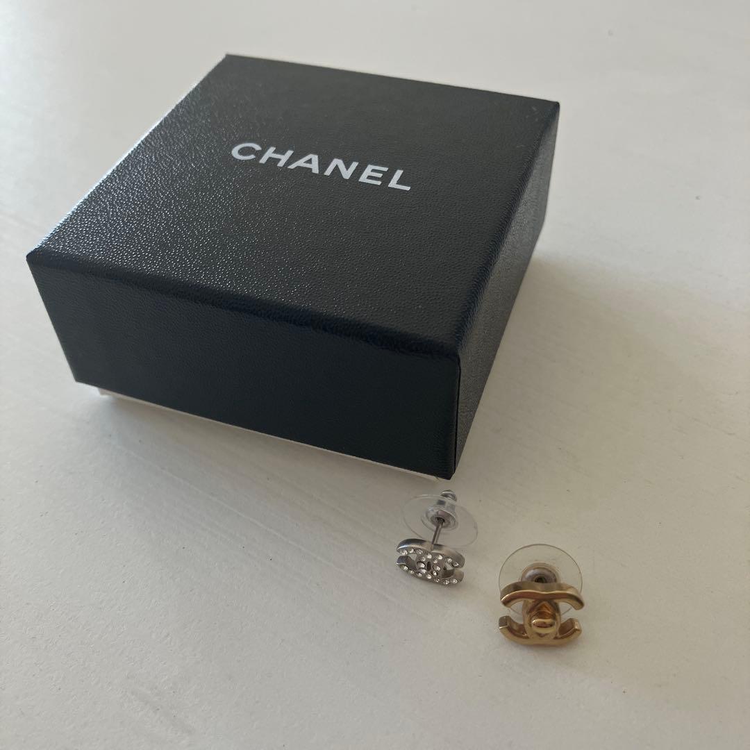 CHANEL ロゴピアス シルバー ゴールド 箱付き シャネル CHANEL ピアス ココマーク ロゴピアス CHANEL PIERCE GOLD