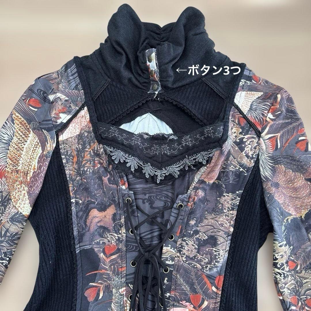 OzzOneste オッズオン オッズオネスト 和柄長袖ひざ丈ワンピ