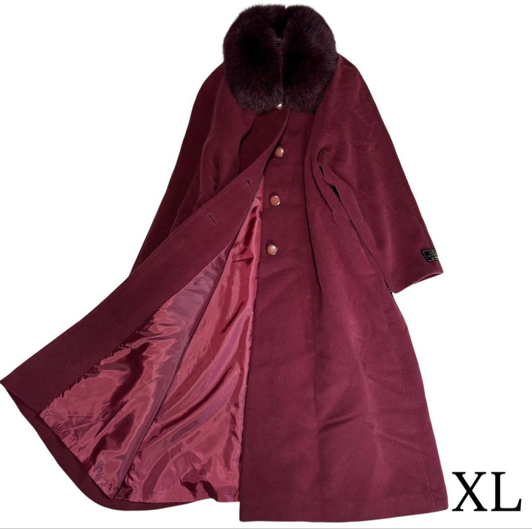 横糸アンゴラ100%×日本製】マキシ丈ロングチェスターコート ボルドー L