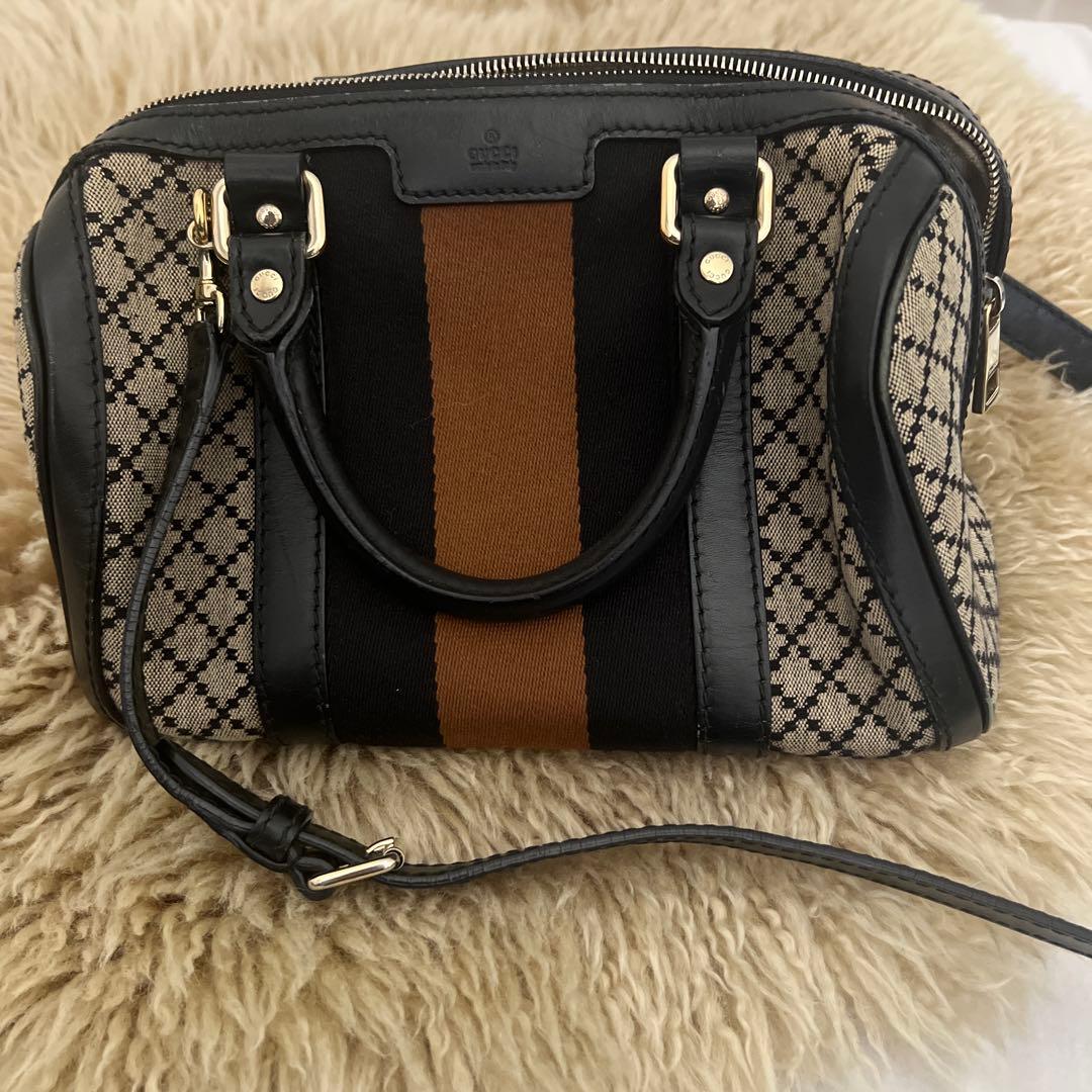 Gucci GGシェリーライン2wayボストンバッグ ブラック/ブラウン - メルカリ