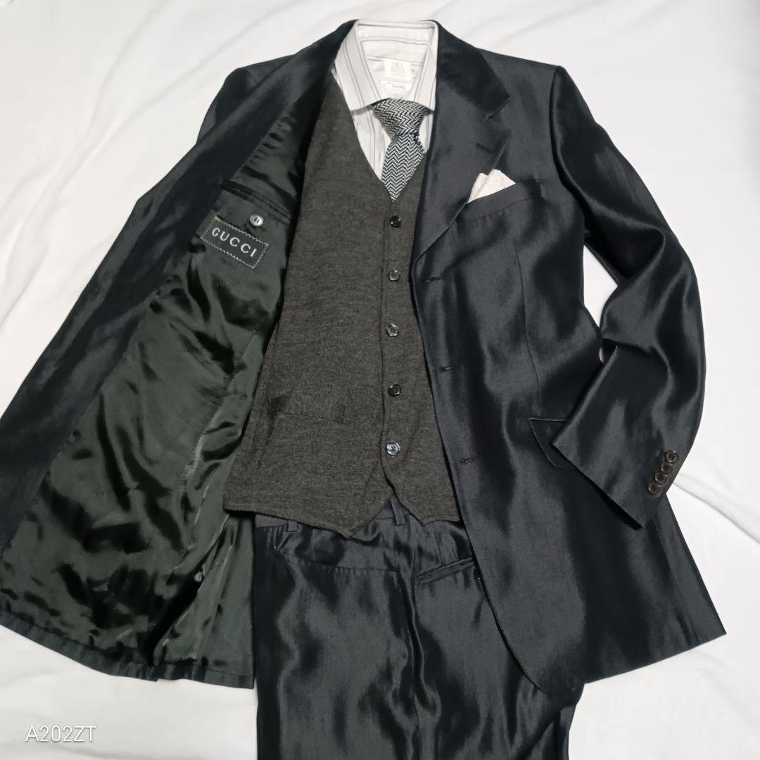 【極美品】高級感GUCCI グッチ スーツセットアップ48 L GUCCI（グッチ） ブラック トムフォード期 ジャケット パンツ スーツ