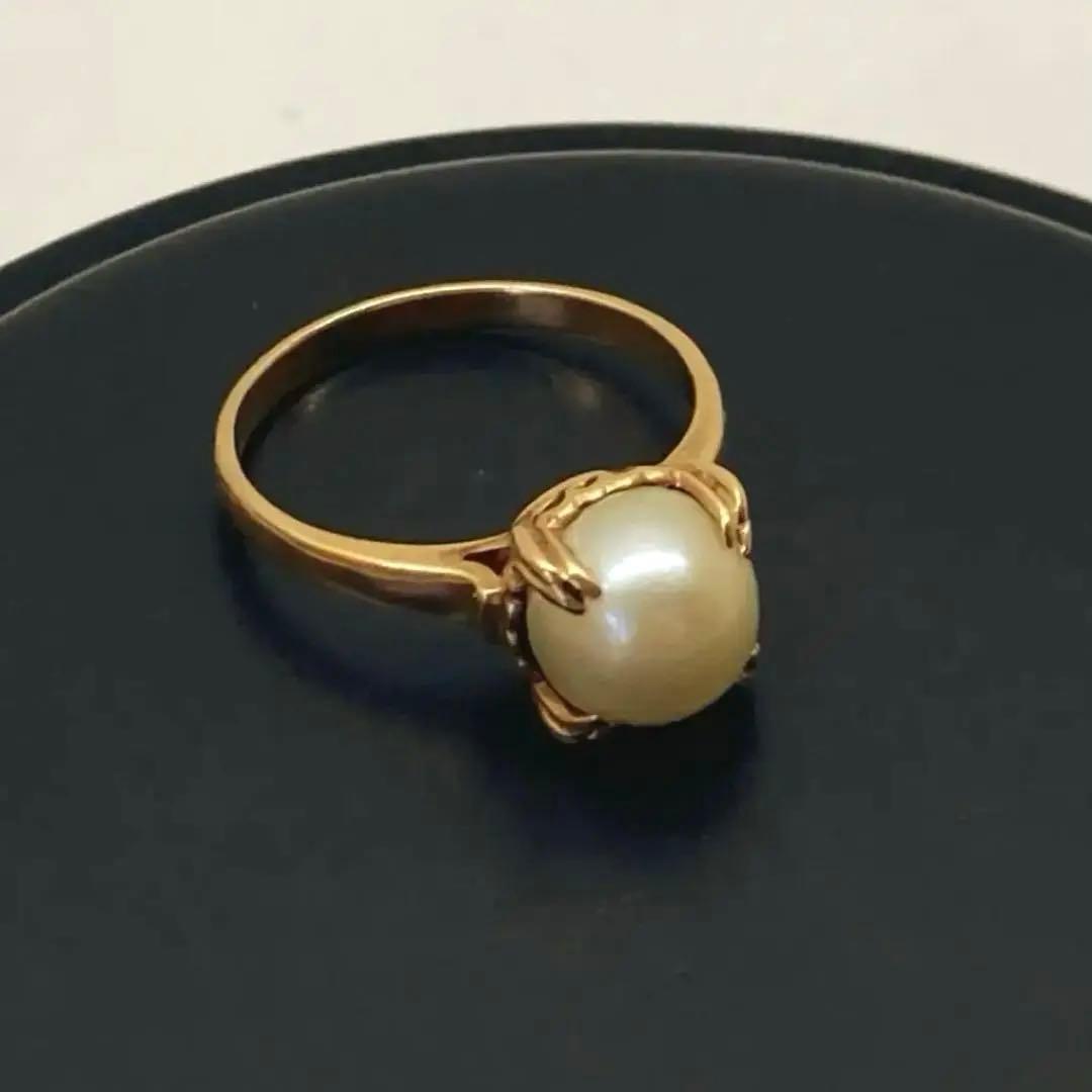 パールリング K18 本真珠 昭和レトロ アンティーク ビンテージリング