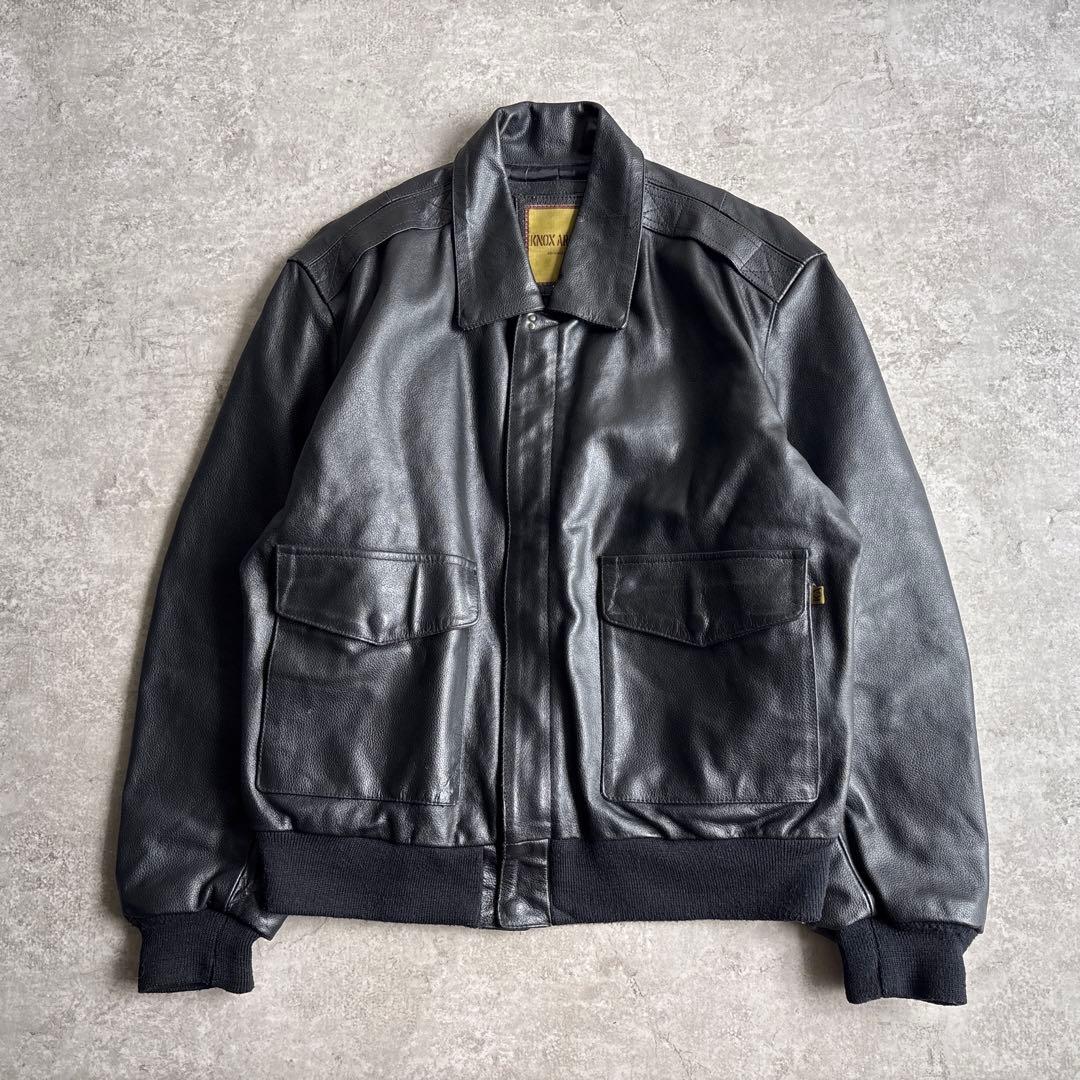 90's□KNOX ARMORY【XL】レザー A-2 フライトジャケット 黒 - メルカリ