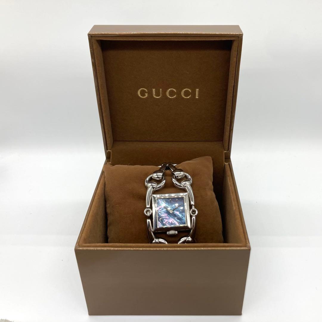 稼働】 グッチ 腕時計 116.3 腕時計 シニョーリア QZ 青シェル文字盤