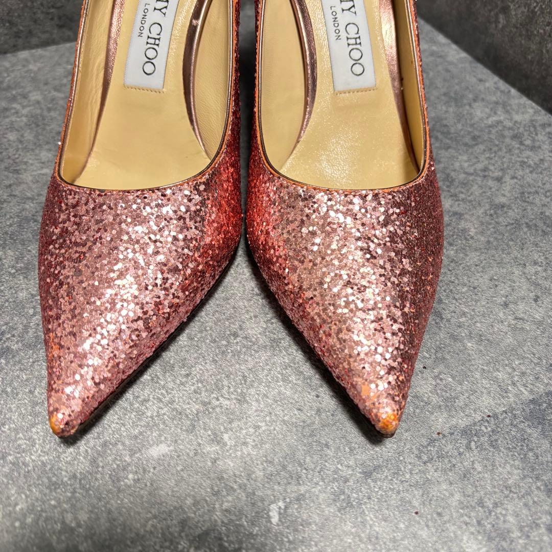 箱・袋付未使用】ジミーチュウ グリッターパンプス ピンクゴールド