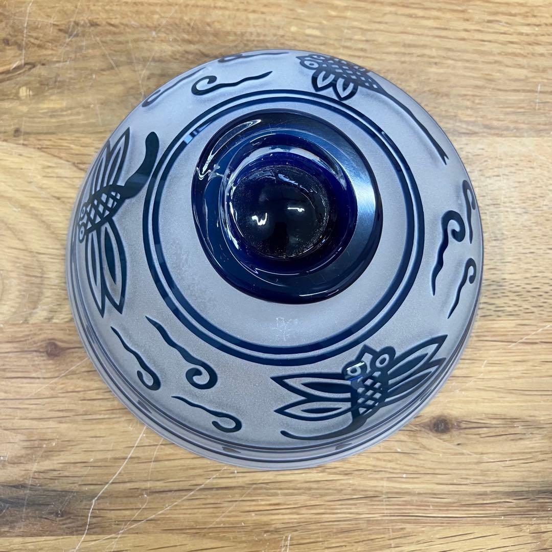 未使用 松添春 硝子 蜻蛉 茶碗 抹茶茶碗 茶道具 ガラス トンボ柄 ガラス工芸