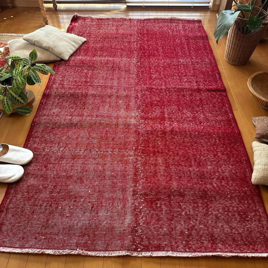 121×205 レッドオーバーダイ　ワンカラーラグ　トルコヴィンテージラグ 121×205 レッドオーバーダイ ワンカラーラグ トルコヴィンテージラグ