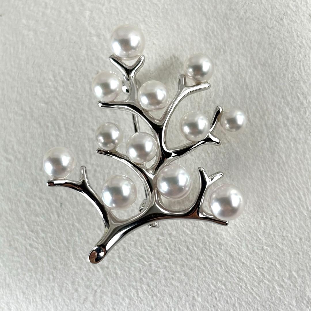395【ミキモト】シルバー　パール　幸福の木　ブローチ　箱付き MIKIMOTO ミキモト SILVER シルバー Kofuku no ki 幸福の木 アコヤ