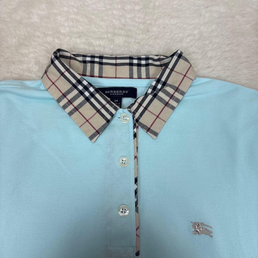 美品 バーバリー ロンドンノバチェク半袖ポロシャツMサイズロゴ刺繍