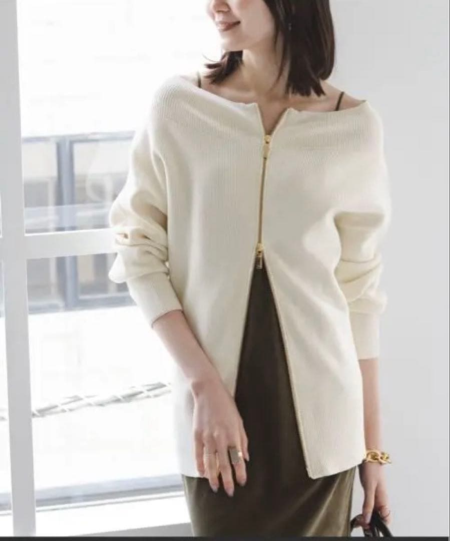 noble フロントジップボートネックニット WEB限定追加》フロントジップボートネックニット（ニット／セーター